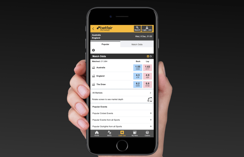 Betfair Mobile Cricket Market