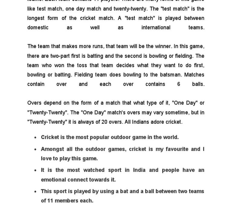 Cricket Essay In English