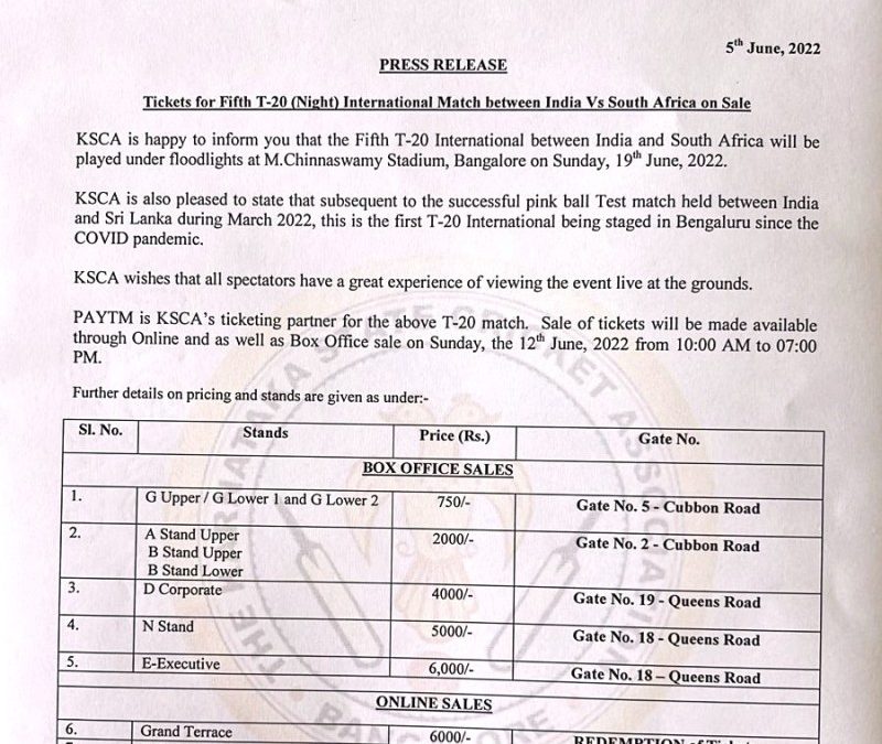 Cricket Match Tickets Booking